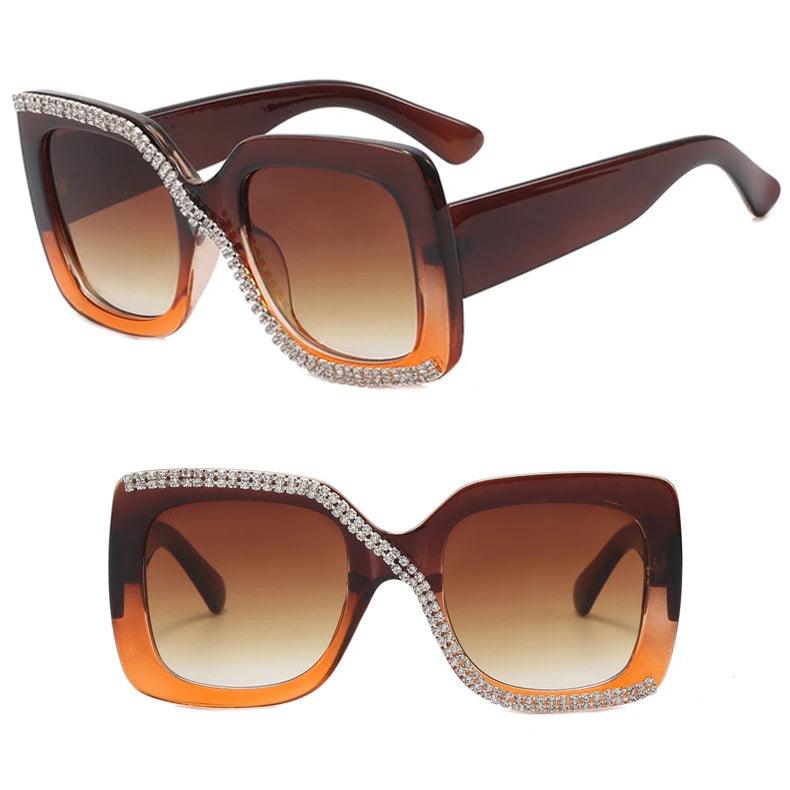 Dazzling Diamond Square Sunglasses: Luxury Vintage Oversized Shades with Unique Rhinestone Frame