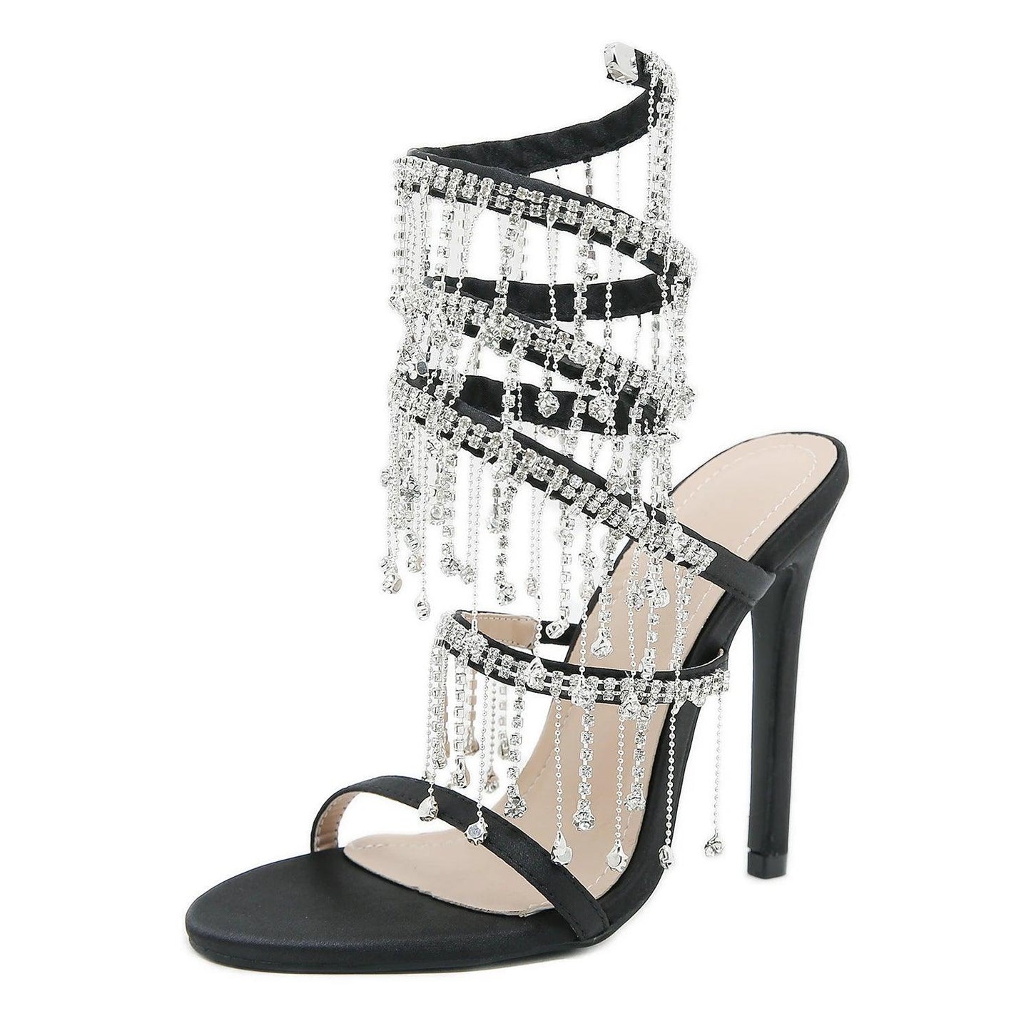 2024 New Rhinestone Chain High Heel Sandals, Handmade Shoes Modatna