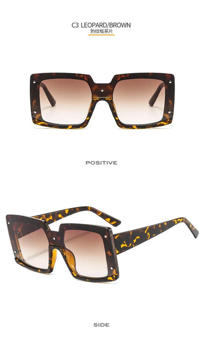 Trendy Big Square Sunglasses with Half Frame and One-Piece Lens