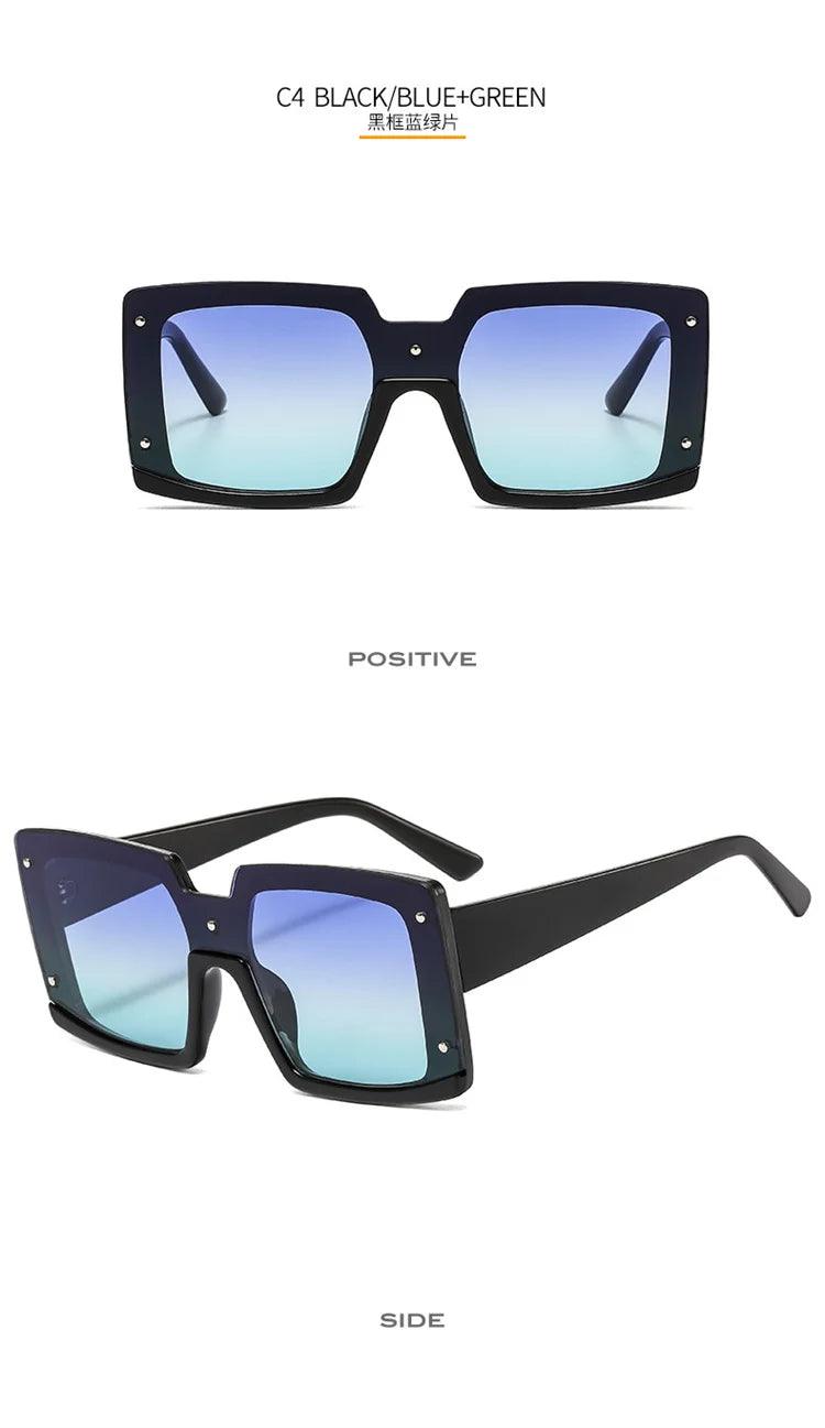 Trendy Big Square Sunglasses with Half Frame and One-Piece Lens