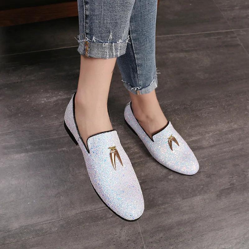 Glittering Tassel Loafers: Stylish Slip-On Pointed Men's Casual Shoes