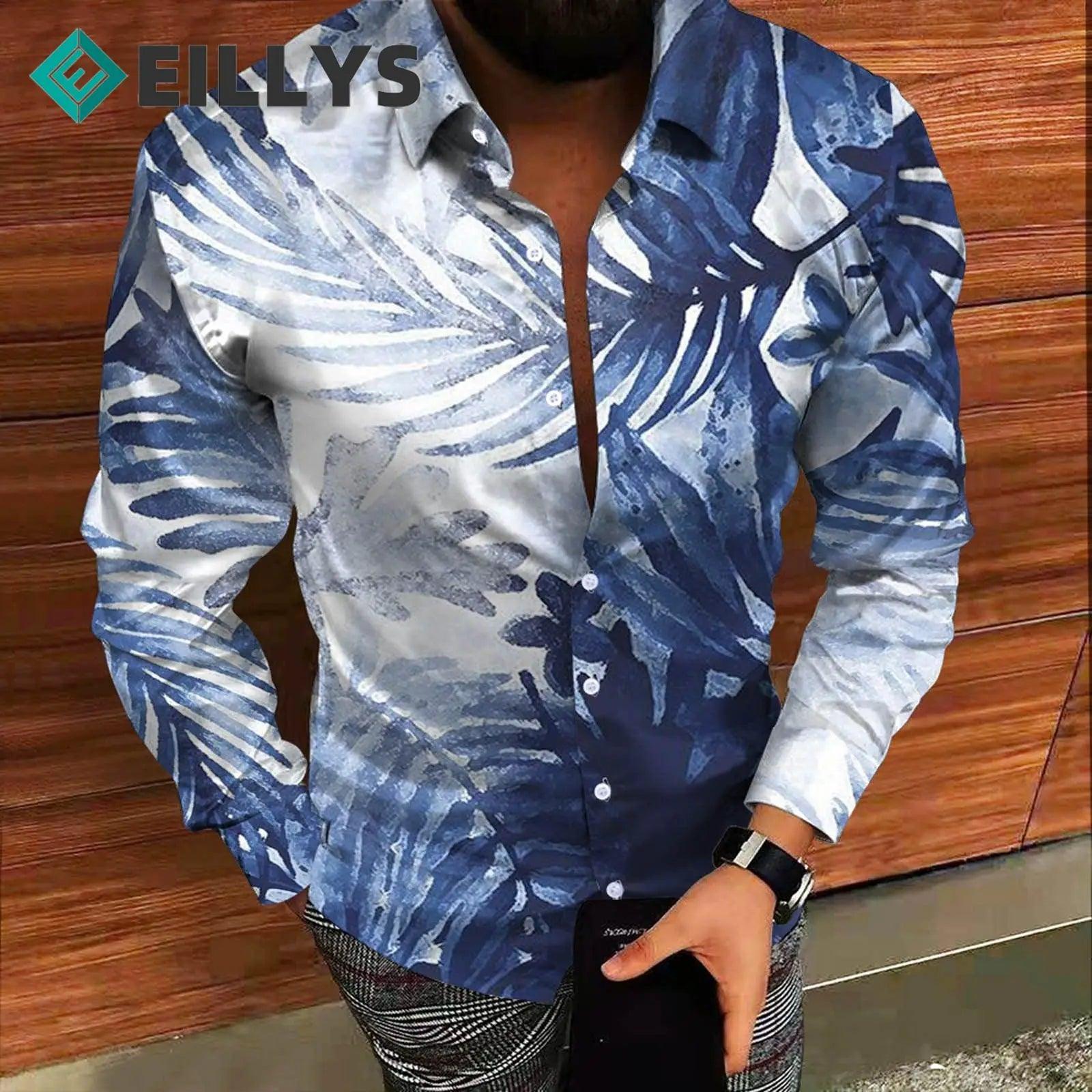 Men's Casual Shirt: Stylish Printed Lapel with Long Sleeves