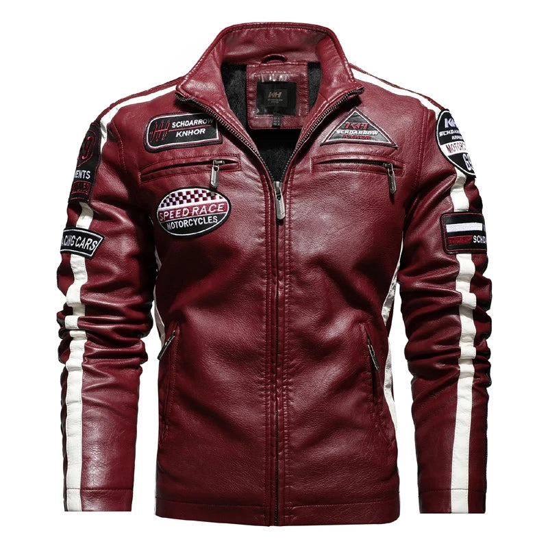 Men's PU Motorbike Racing Jacket: Padded, Thin Stylish