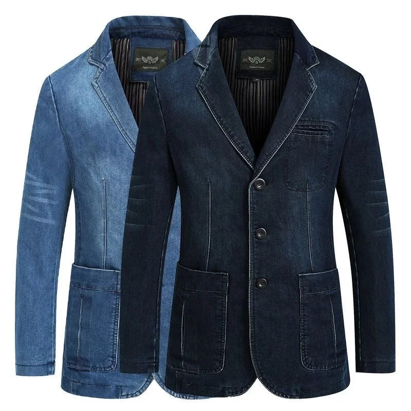 Men's Vintage Denim Blazer, Slim Fit Casual Jacket