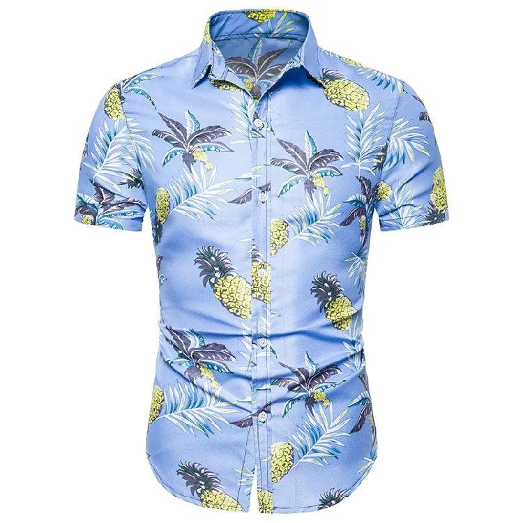 Floral Print Hawaiian Shirts for Men, Short Sleeve, Cotton, Lapel Collar