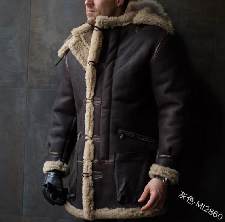 Men's Shearling Leather Jacket RAF Style with Fur