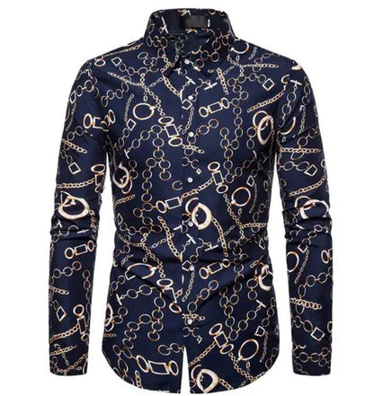 High-Quality Print Casual Slim-Fit Long Sleeve Men's Shirt