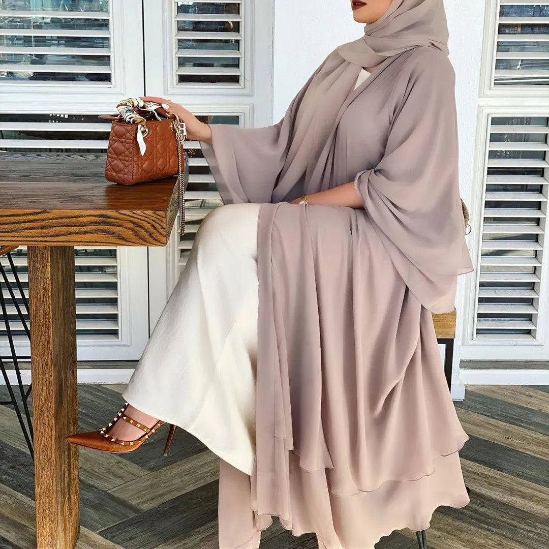 Chiffon Abaya Casual With Belt and Scarf