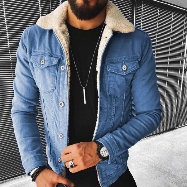 Men's Denim Jacket: Cozy Fleece-Lined, Lamb Wool, Plus Size, Thick Fur, Outdoor Coat