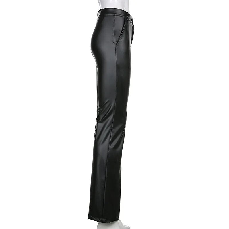 Elegant Black PU Leather High Waist Skinny Casual Pants