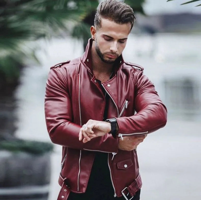 PU Leather Bomber Men Jacket Casual Outerwear