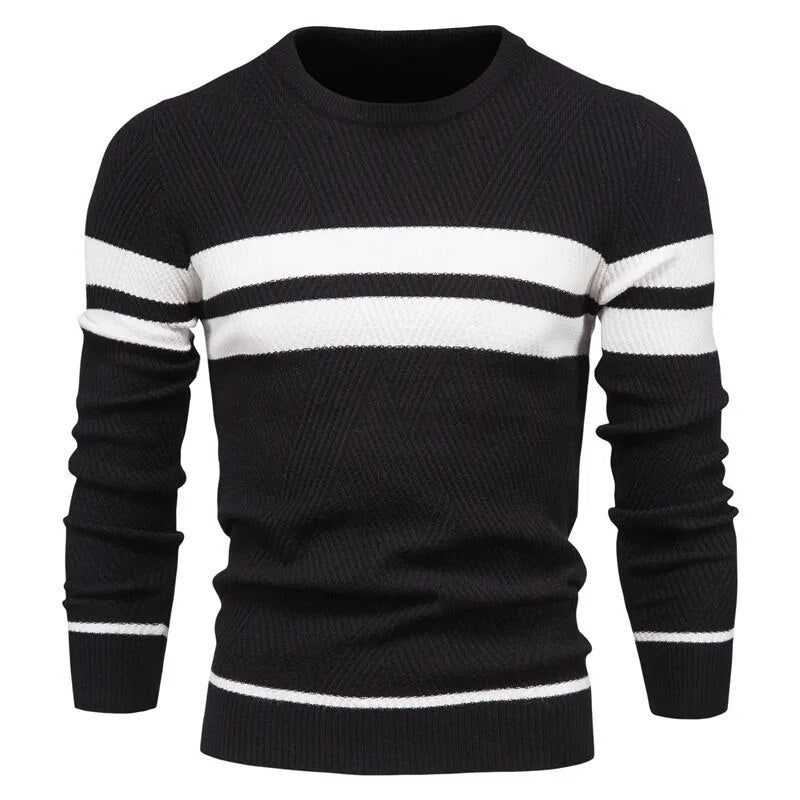 Men's Sweater O-neck Patchwork Long Sleeve Warm Slim Fit Casual