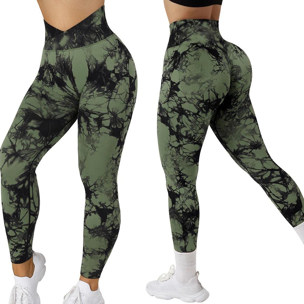 Stylish Tie Dye V Cut Fitness Leggings: Push Up Design, Gym-Ready, Seamless Yoga Pants