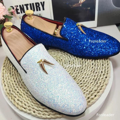 Glittering Tassel Loafers: Stylish Slip-On Pointed Men's Casual Shoes