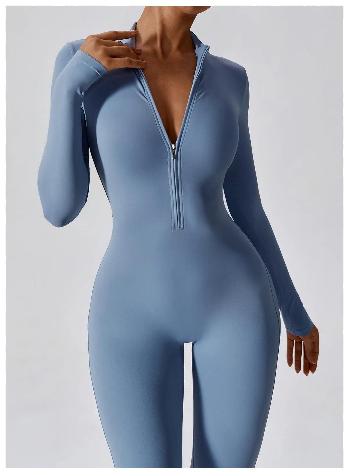 Gym Fitness One Piece: Front Zipper Jumpsuit