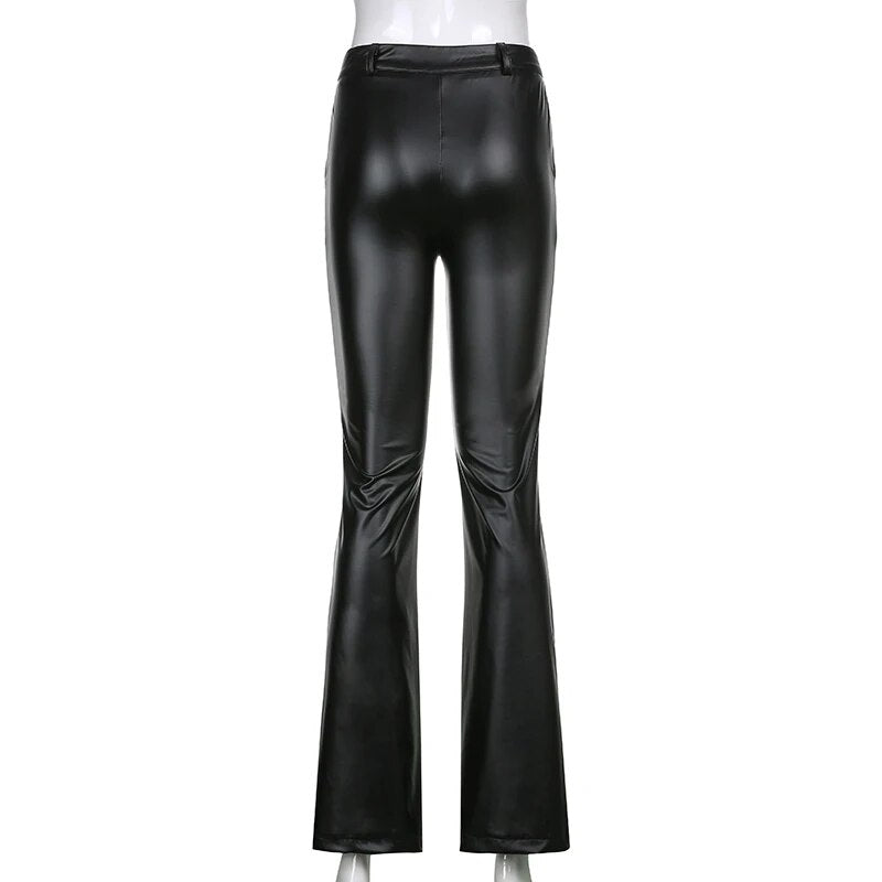 Elegant Black PU Leather High Waist Skinny Casual Pants