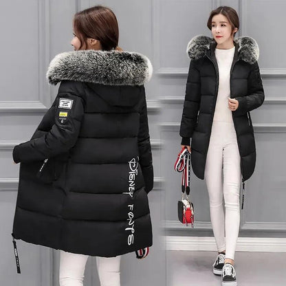 Parka Big Fur Collar Hooded Thick Warm Long Female Coat Casual