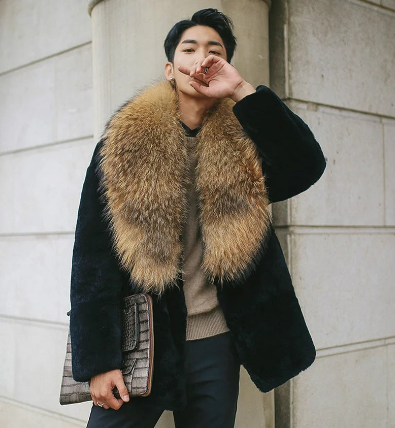 Men's Shearling Leather Jacket RAF Style with Fur