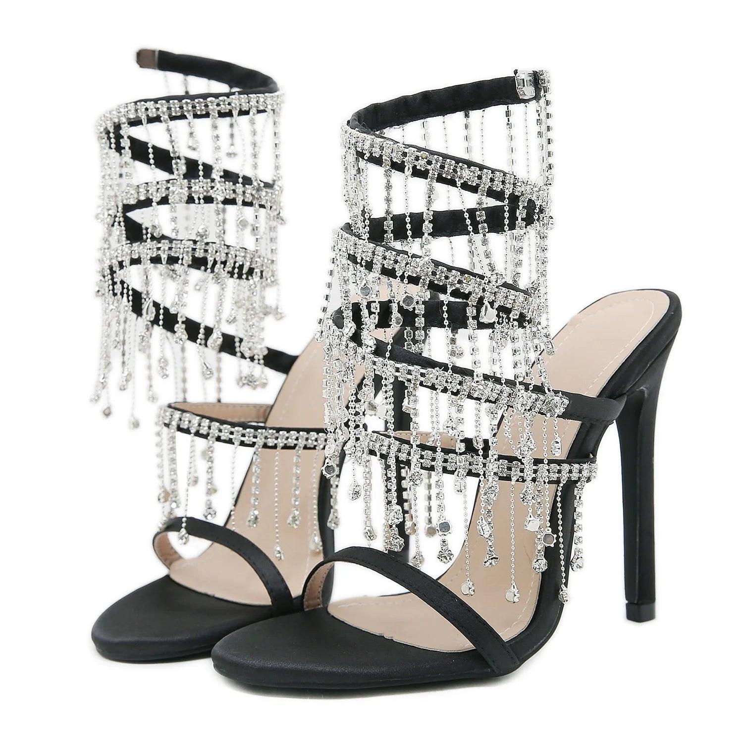 2024 New Rhinestone Chain High Heel Sandals, Handmade