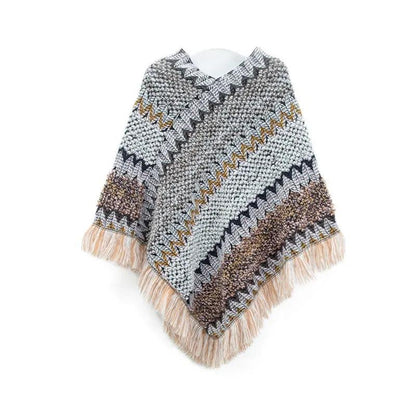 Cloak Soft Knitted Stripe Cardigan Ponchos