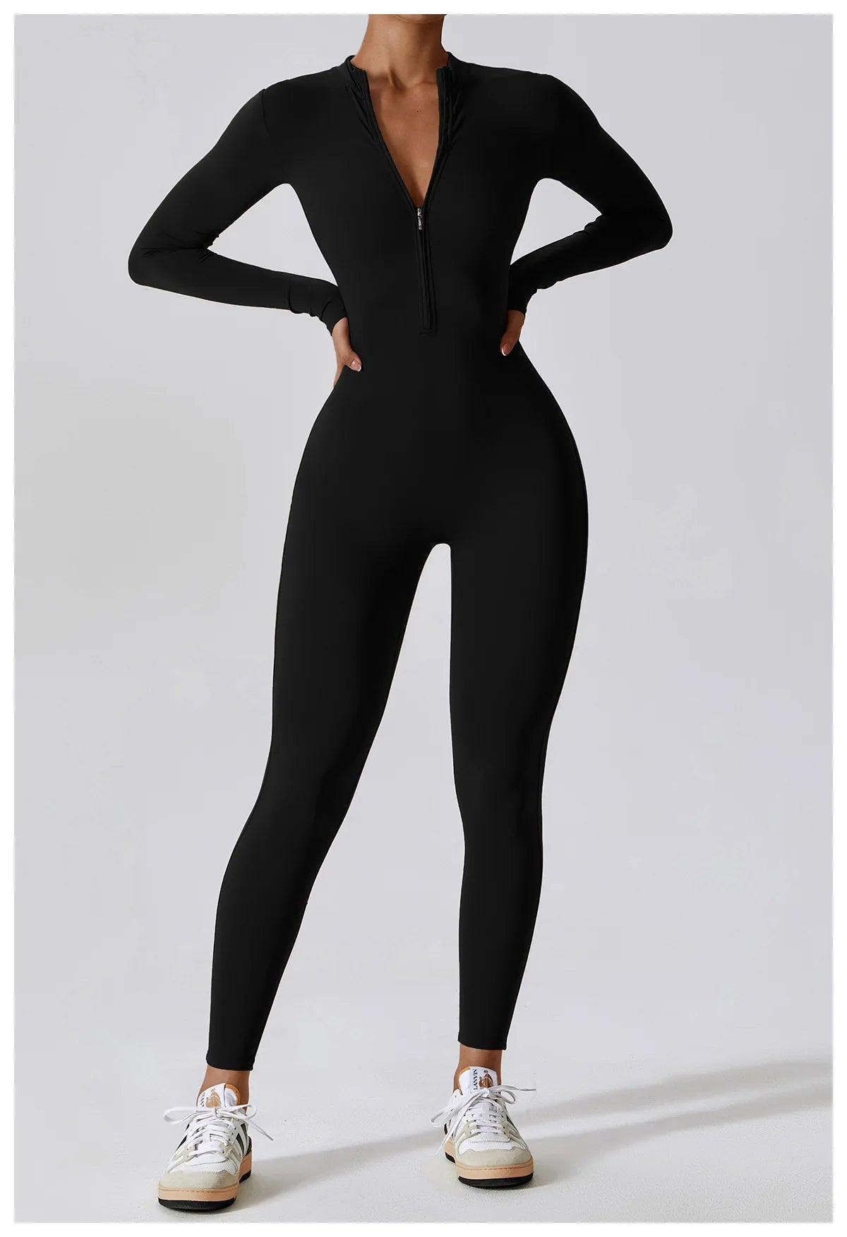 Gym Fitness One Piece: Front Zipper Jumpsuit