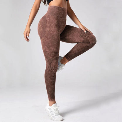 Seamless High-Waist Yoga Pants: Sand Wash, Peach Hip Lifting, Fitness Wear