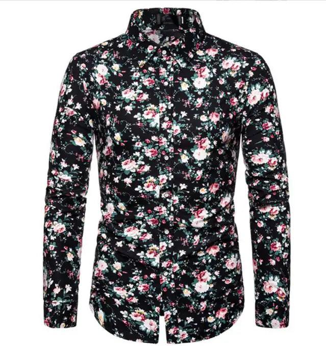 High-Quality Print Casual Slim-Fit Long Sleeve Men's Shirt