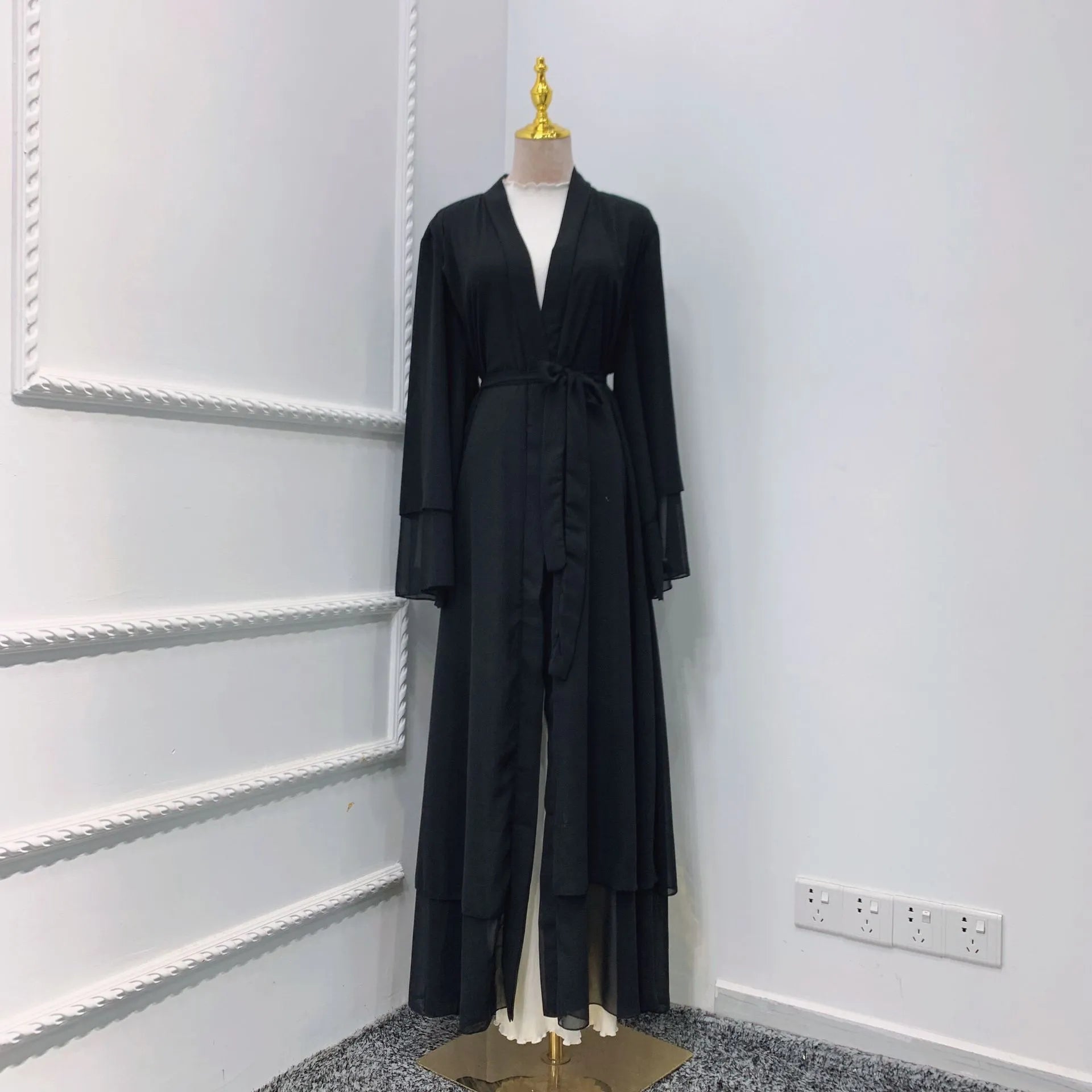 Chiffon Abaya Casual With Belt and Scarf