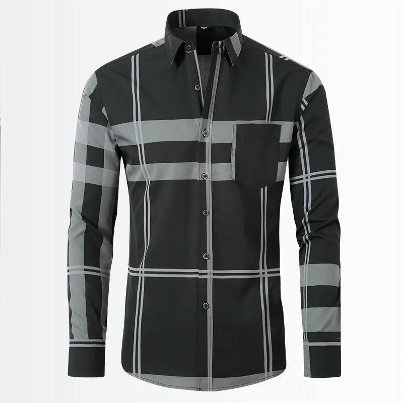 Printed Slim Fit Men's Shirt, Casual Long Sleeved, Solid Color, Plaid Shirt for Men