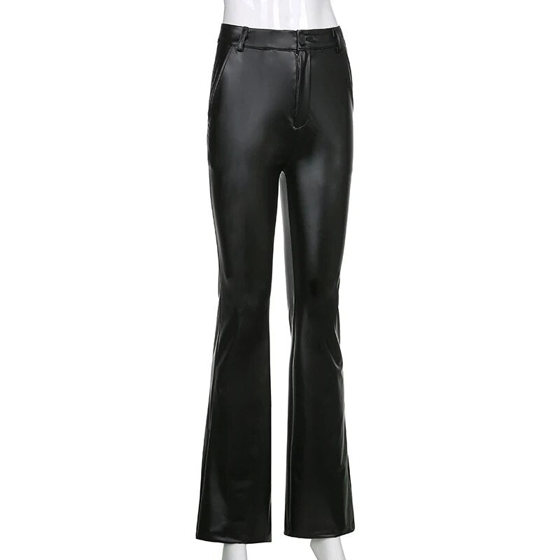 Elegant Black PU Leather High Waist Skinny Casual Pants