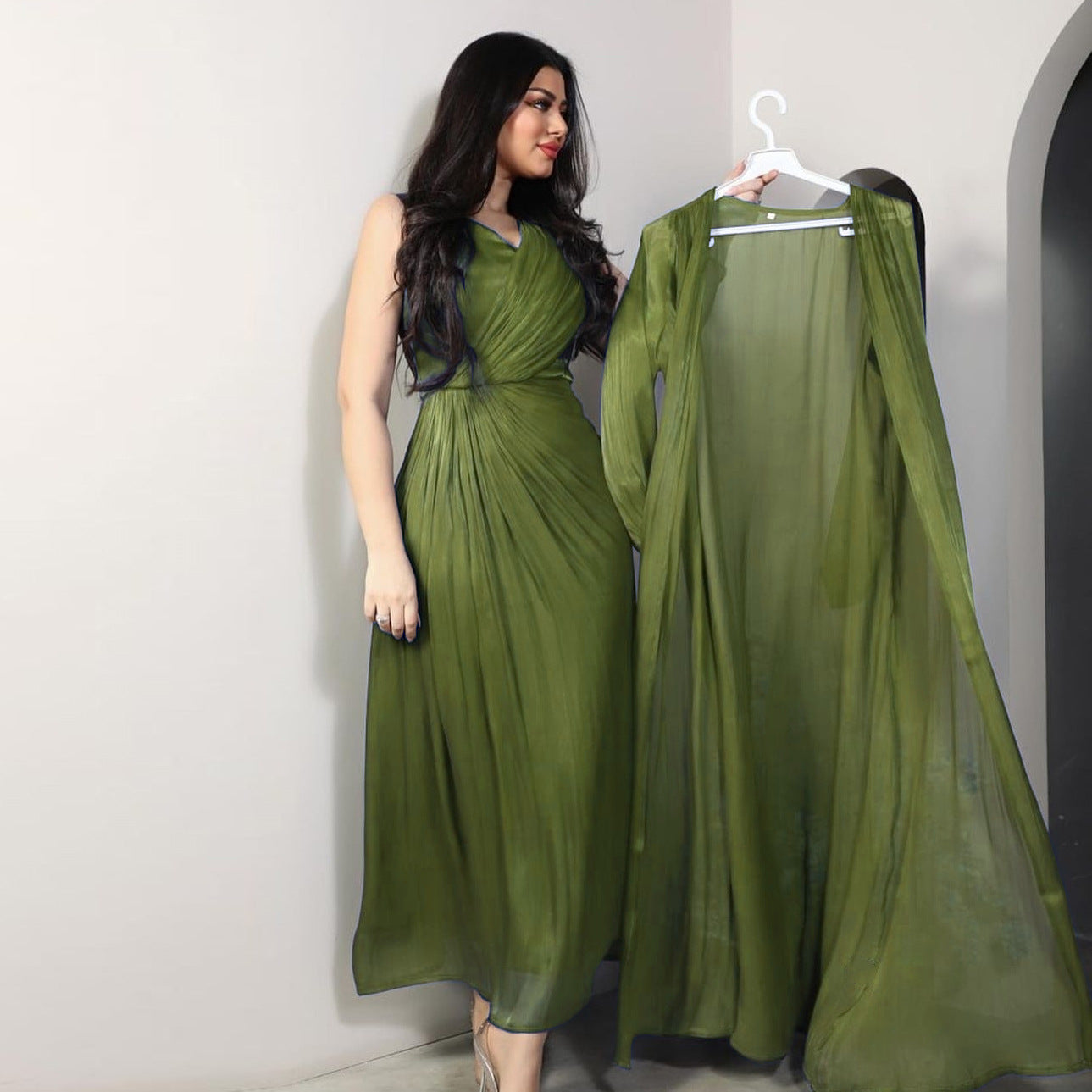 2 Piece Set Silky Satin Kaftan Abaya