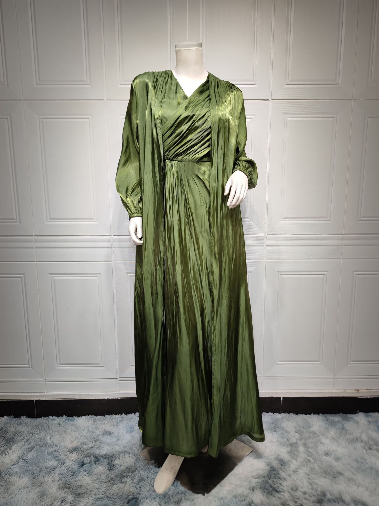 2 Piece Set Silky Satin Kaftan Abaya