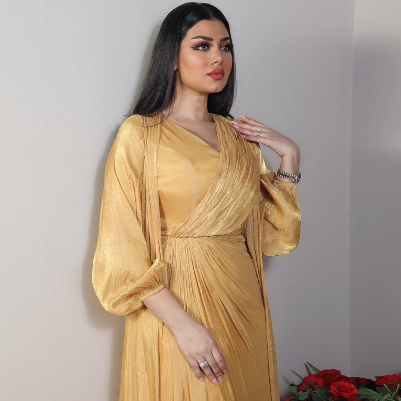 2 Piece Set Silky Satin Kaftan Abaya