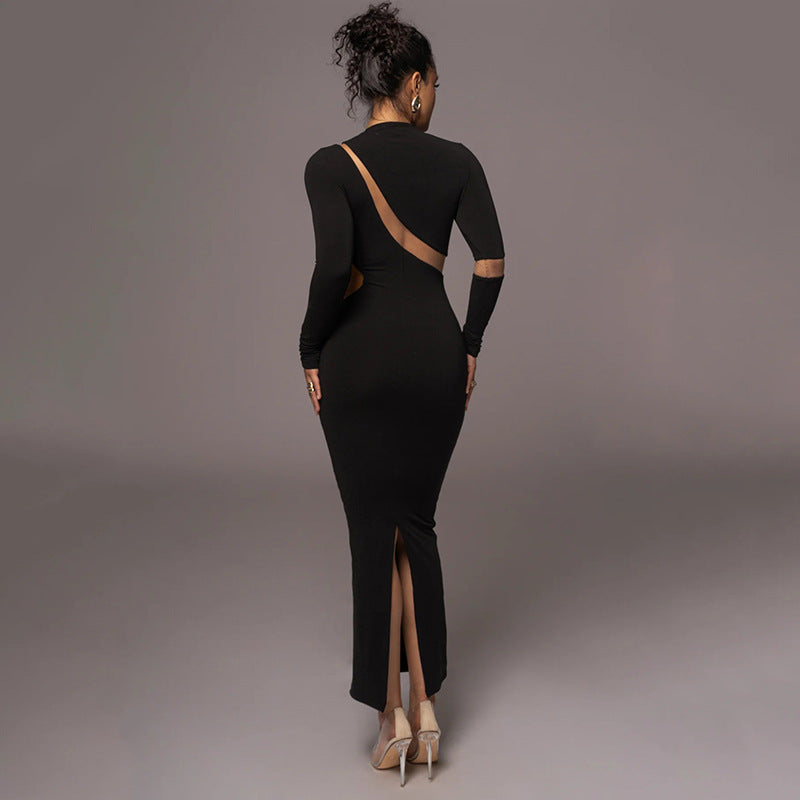 Round Neck Long Sleeve Elegant Tight Shaping High Elastic Long Dress