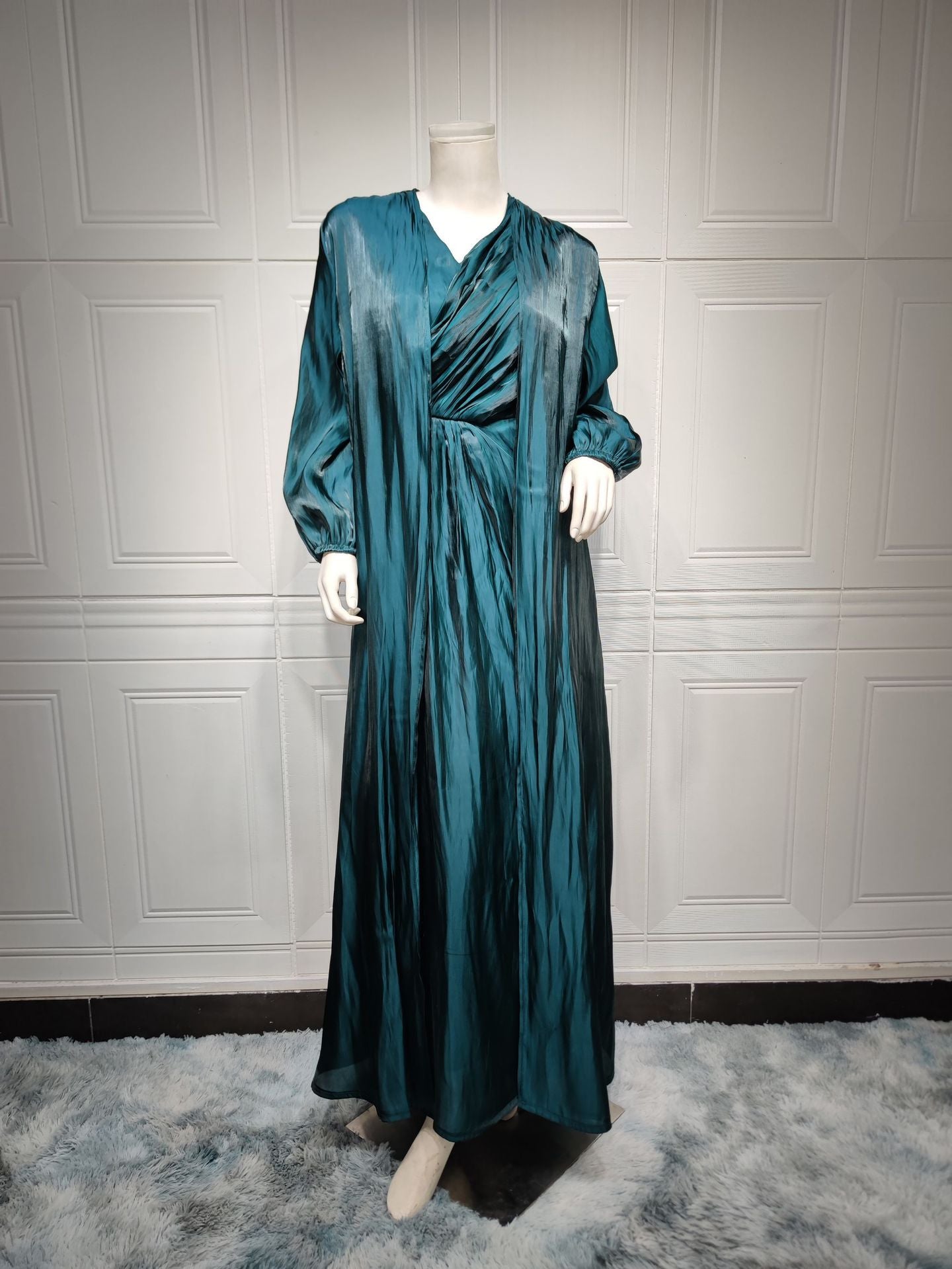 2 Piece Set Silky Satin Kaftan Abaya