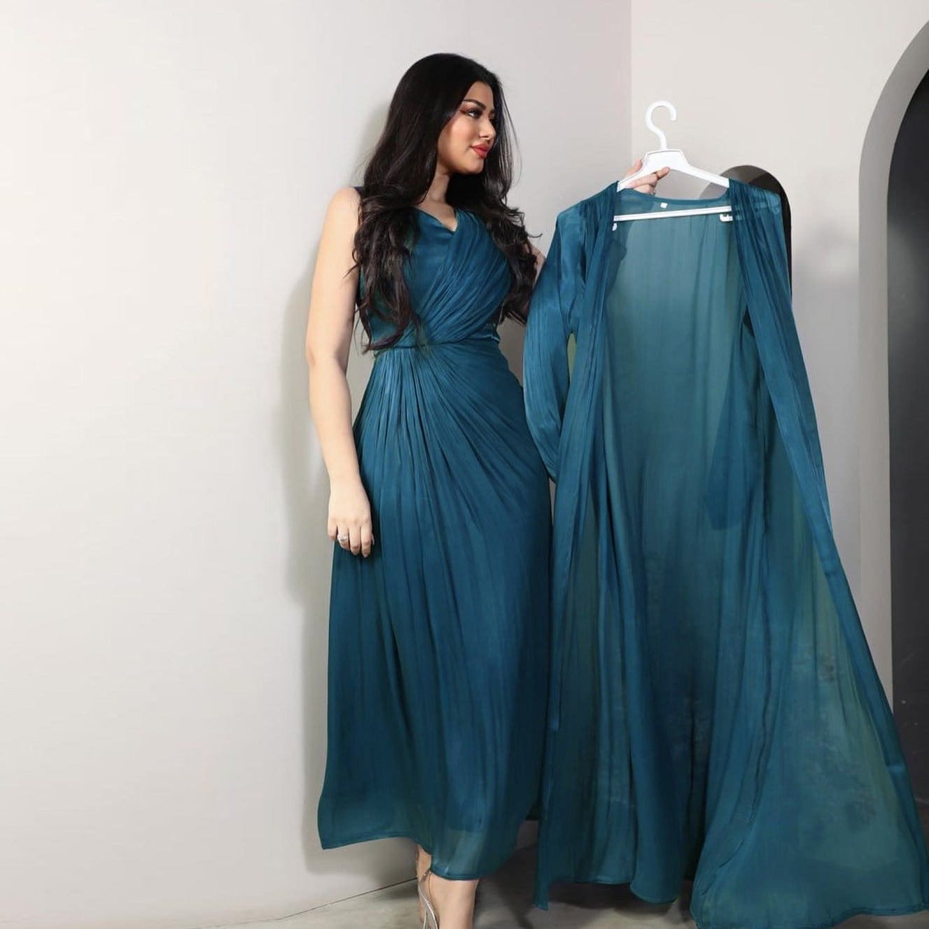 2 Piece Set Silky Satin Kaftan Abaya