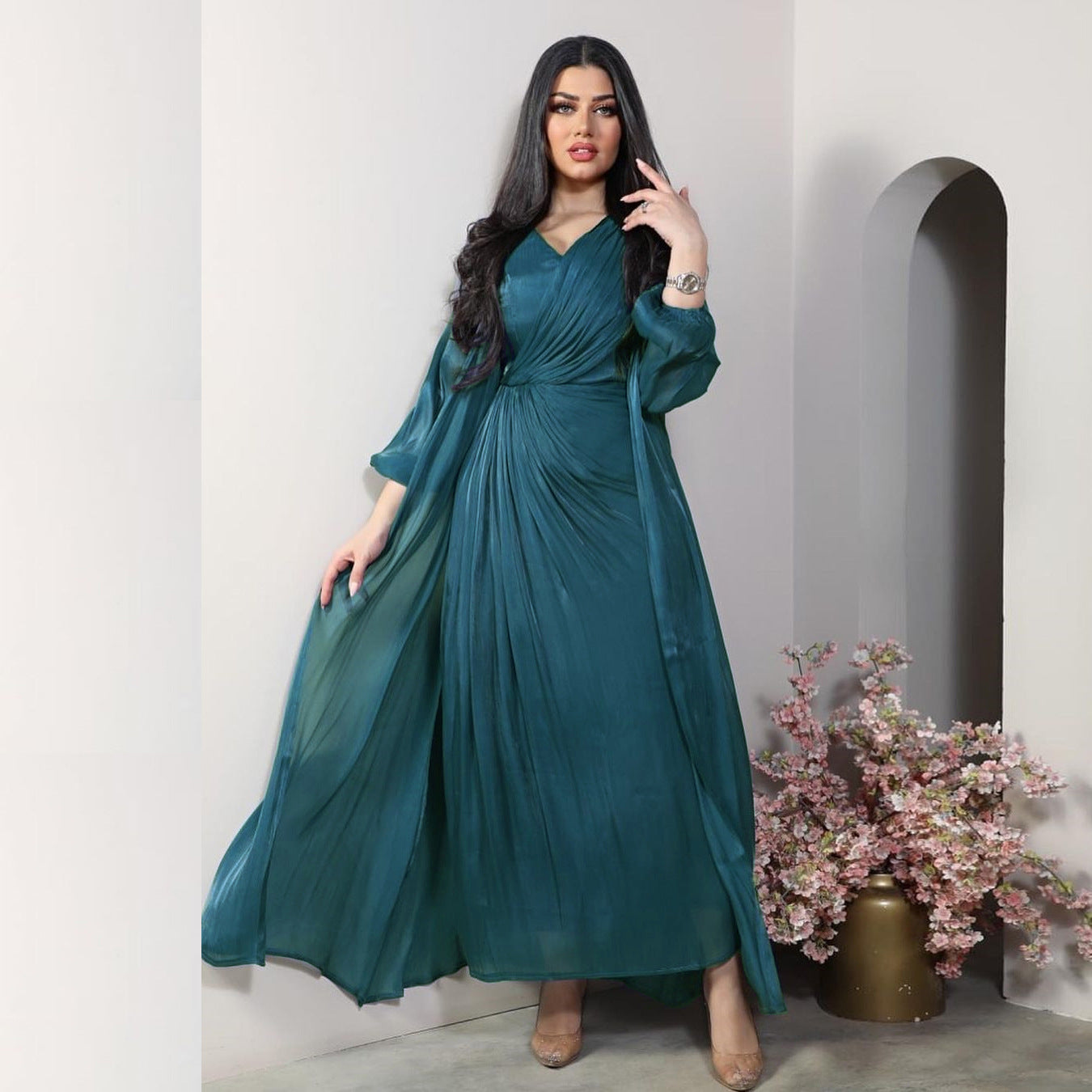 2 Piece Set Silky Satin Kaftan Abaya