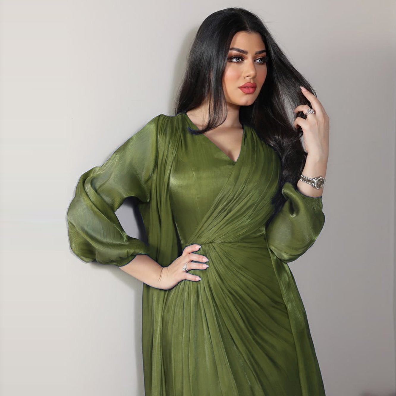 2 Piece Set Silky Satin Kaftan Abaya