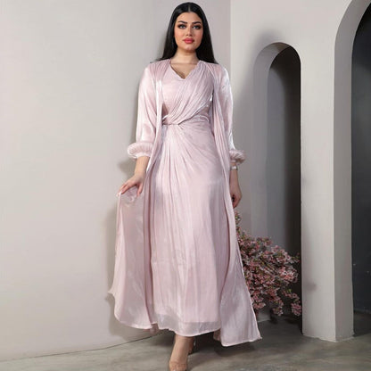 2 Piece Set Silky Satin Kaftan Abaya