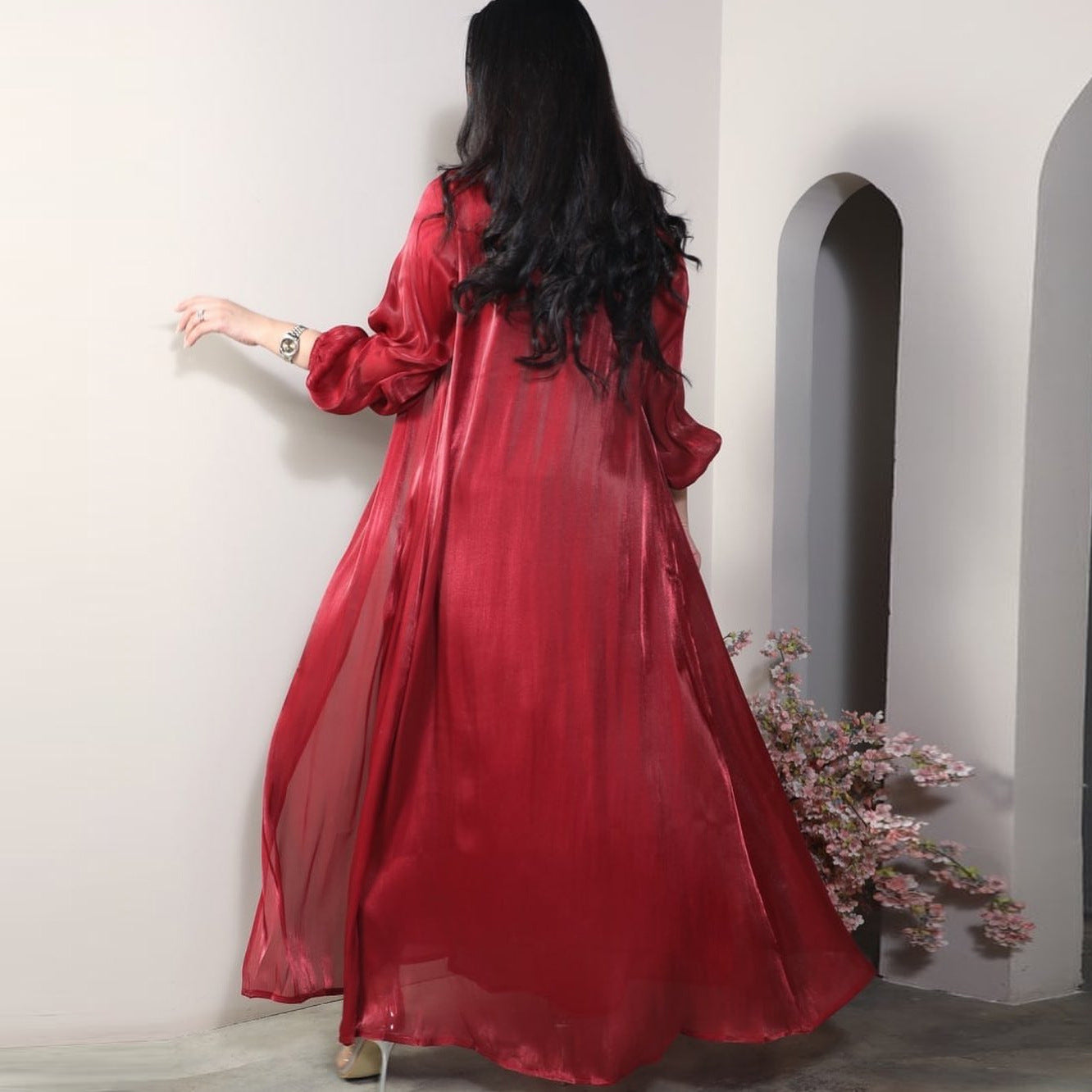 2 Piece Set Silky Satin Kaftan Abaya