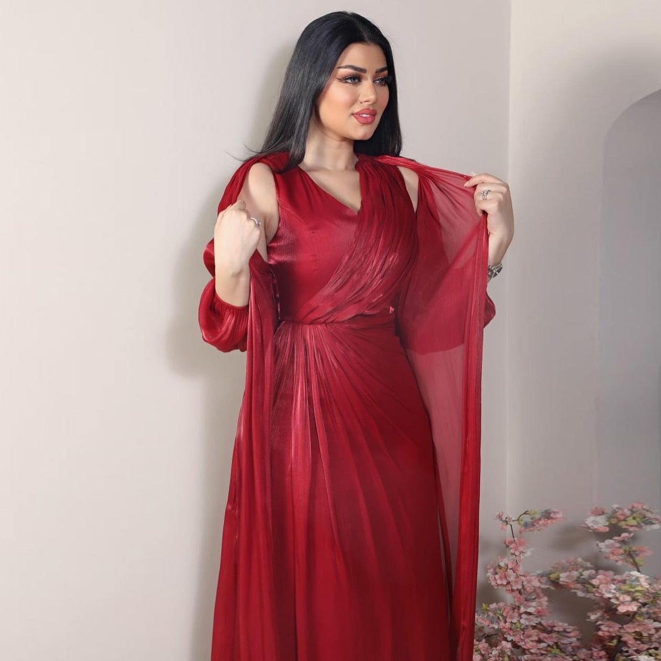 2 Piece Set Silky Satin Kaftan Abaya