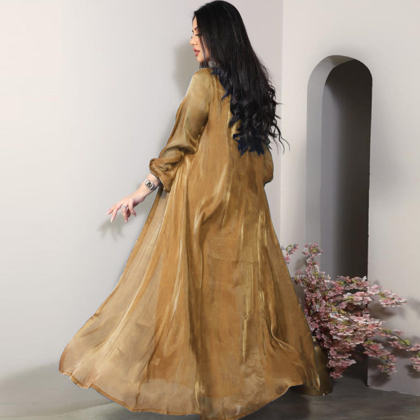 2 Piece Set Silky Satin Kaftan Abaya