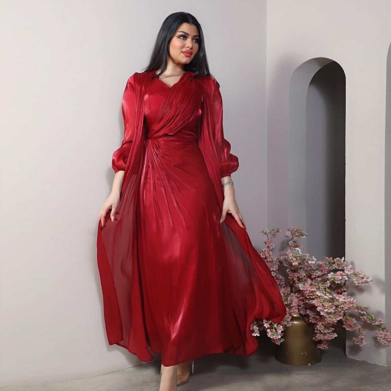 2 Piece Set Silky Satin Kaftan Abaya