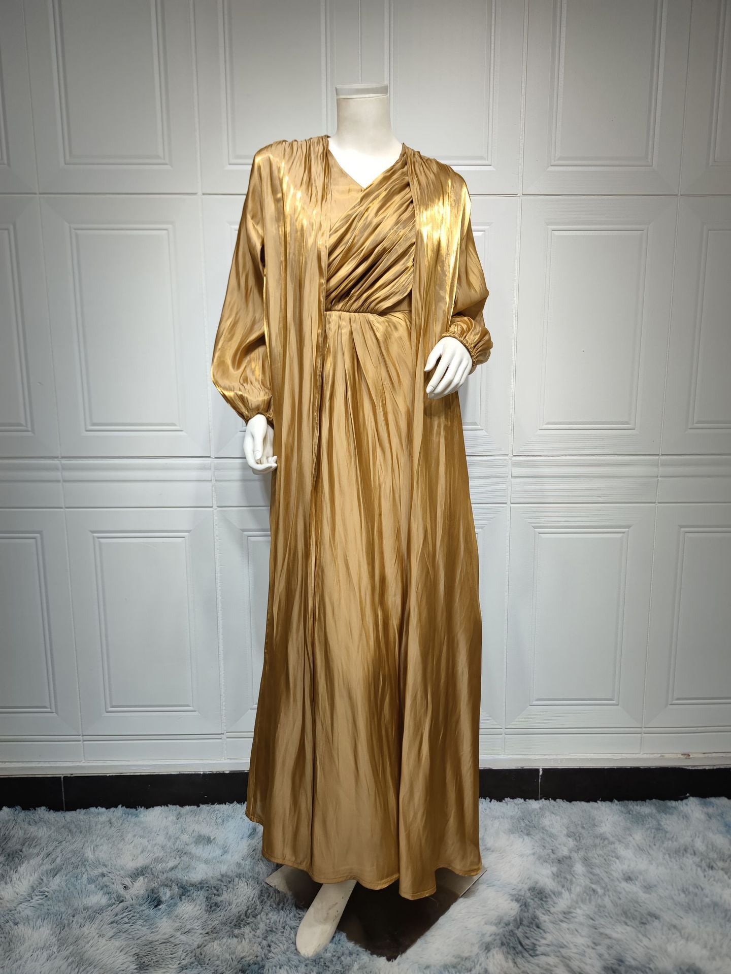 2 Piece Set Silky Satin Kaftan Abaya