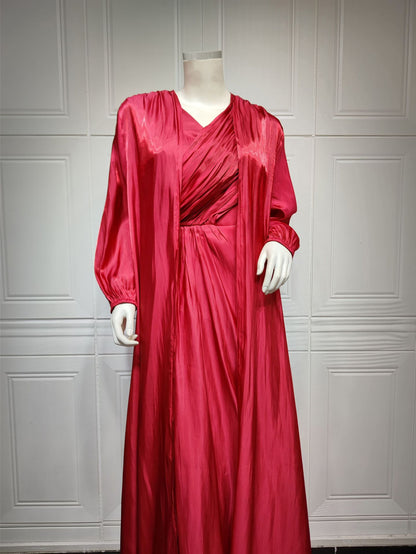 2 Piece Set Silky Satin Kaftan Abaya