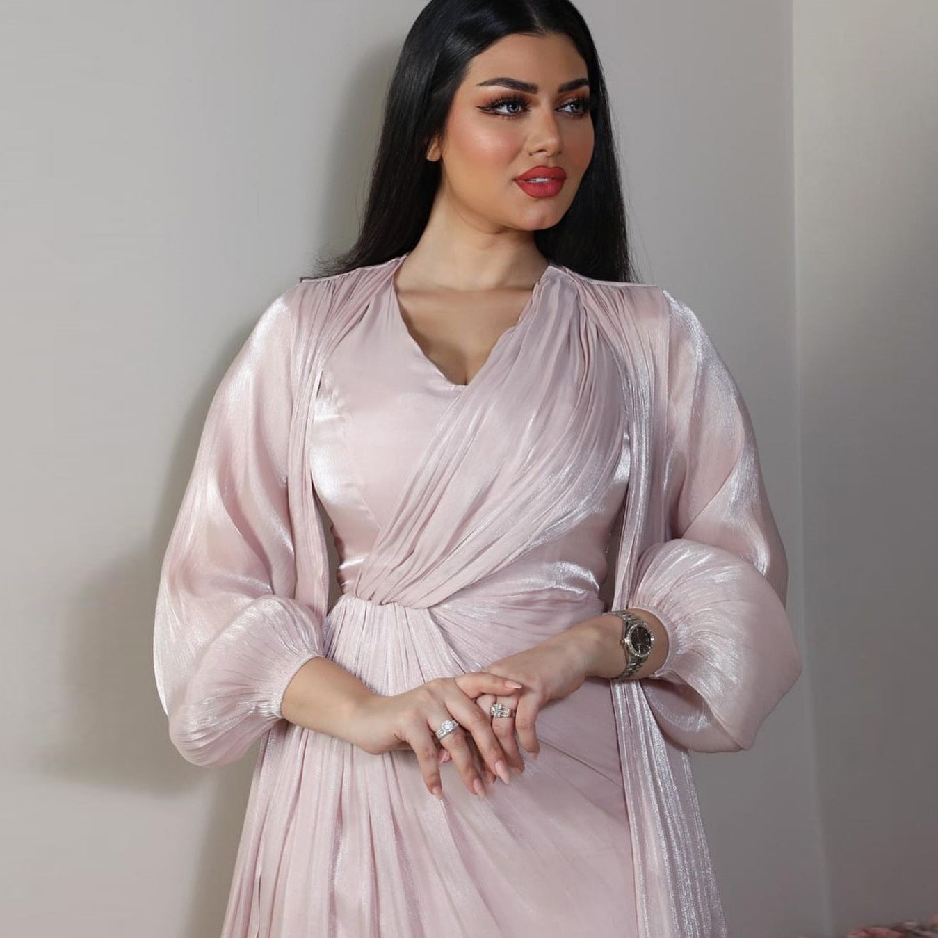 2 Piece Set Silky Satin Kaftan Abaya