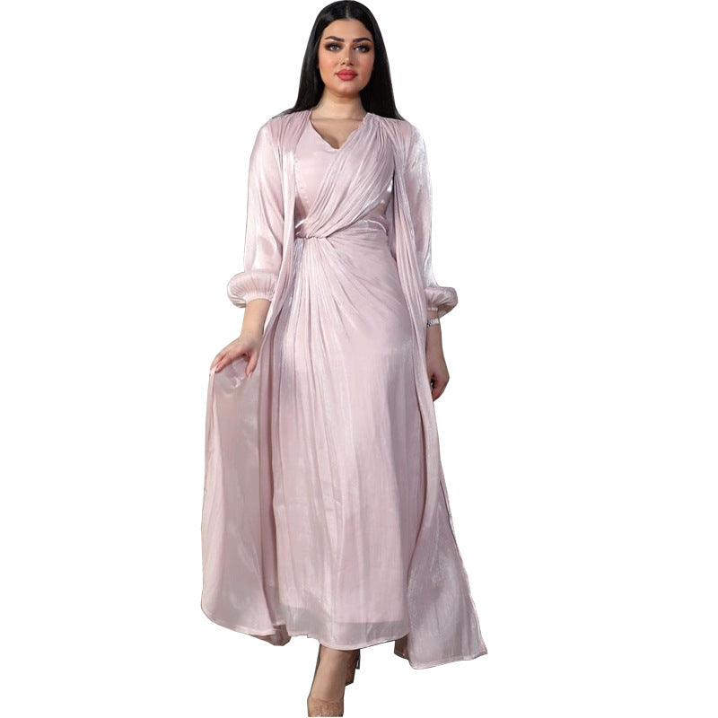 2 Piece Set Silky Satin Kaftan Abaya