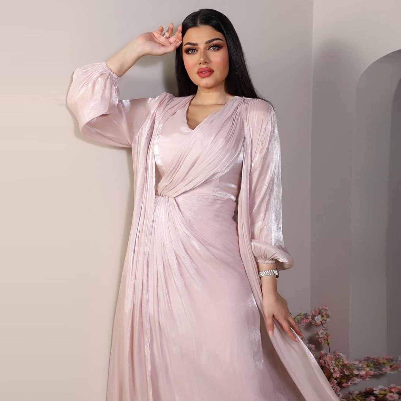 2 Piece Set Silky Satin Kaftan Abaya