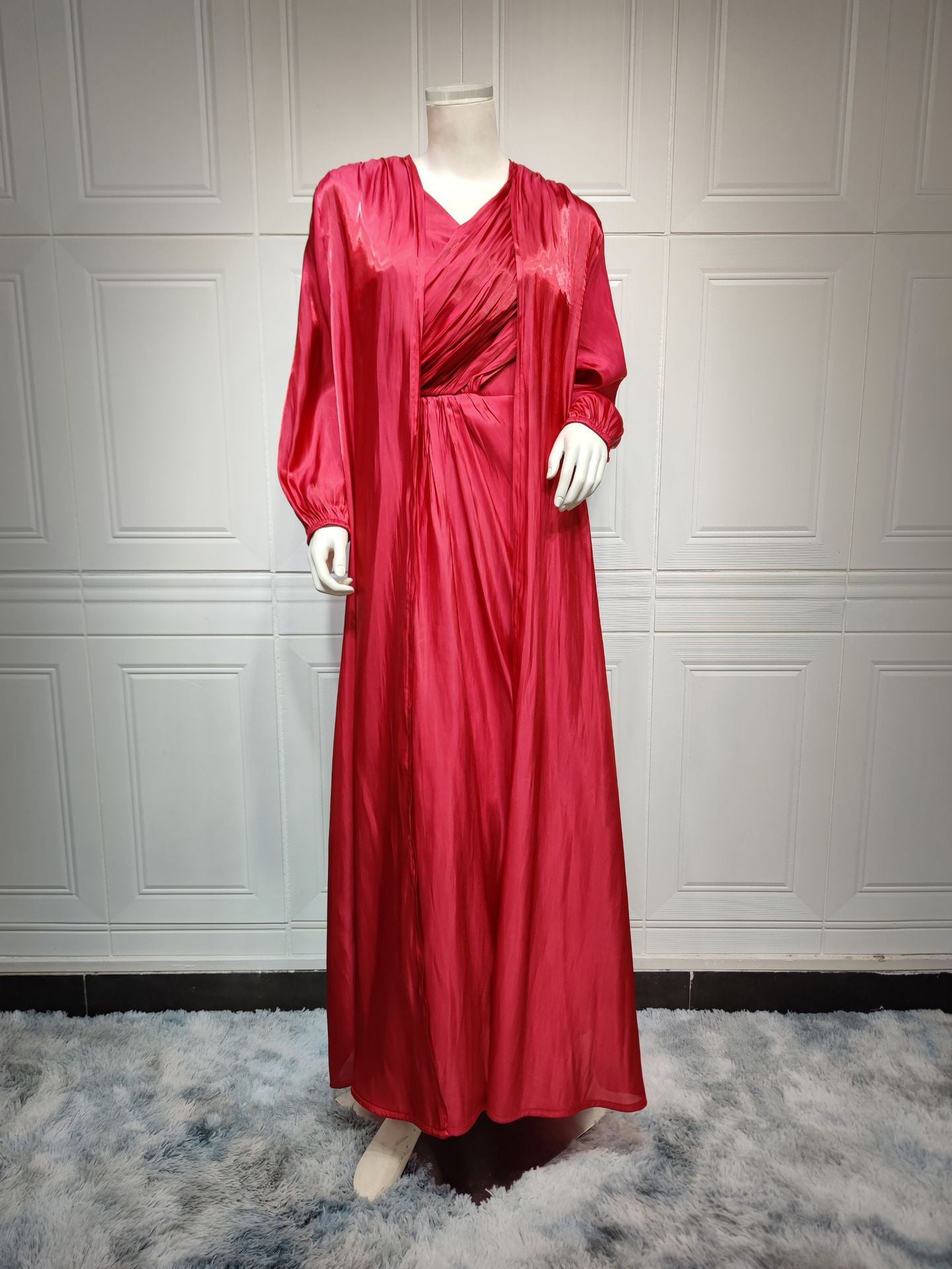 2 Piece Set Silky Satin Kaftan Abaya