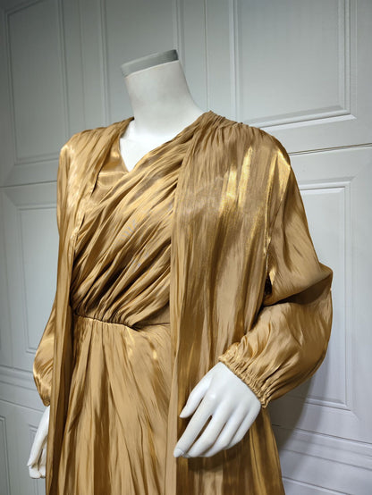 2 Piece Set Silky Satin Kaftan Abaya